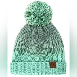CC Exclusives Ombré Mint, Aqua Color Pom Pom Cuffed Beanie EUC